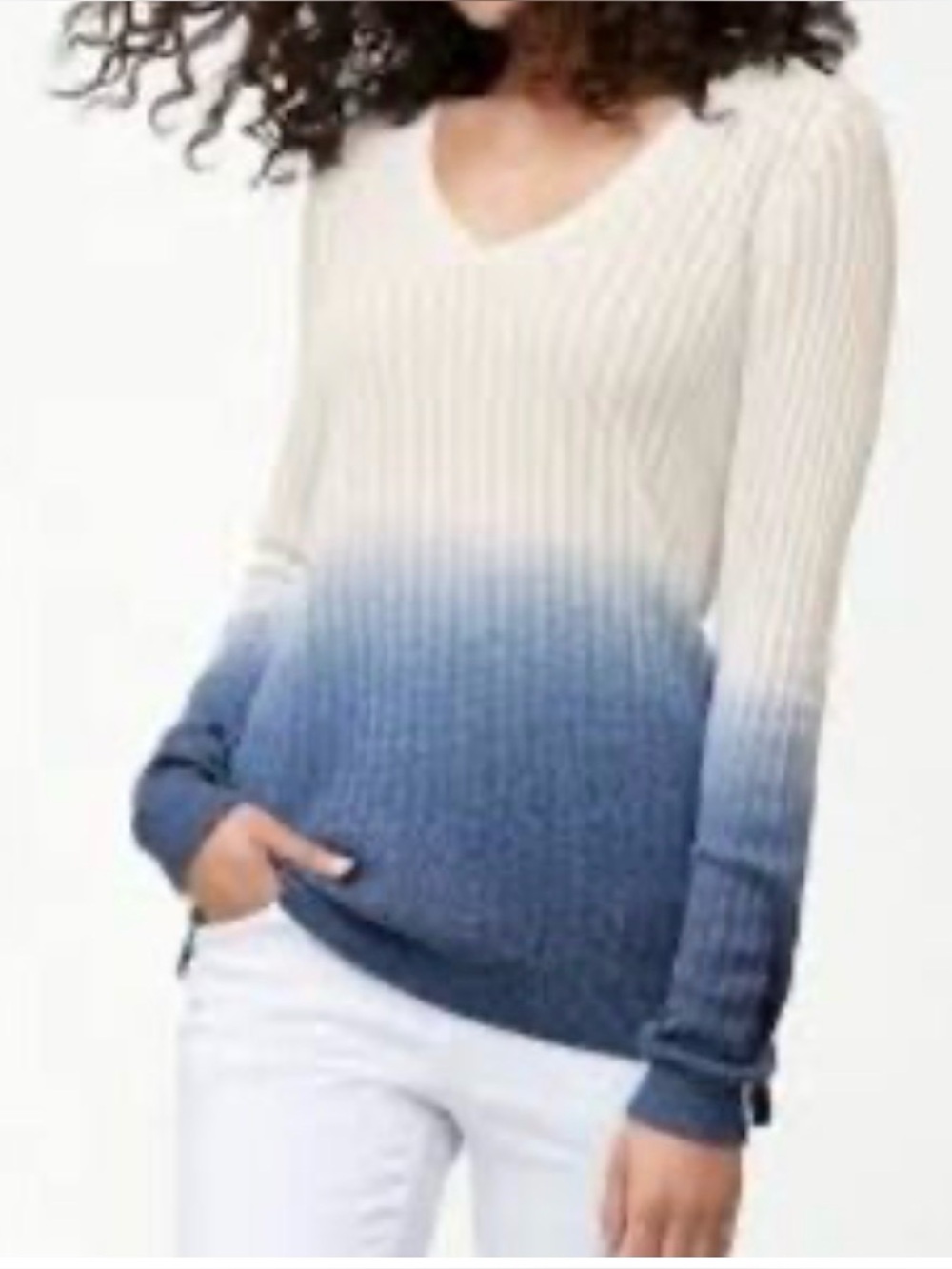 Tommy Bahama White and Blue V-Neck Sweater